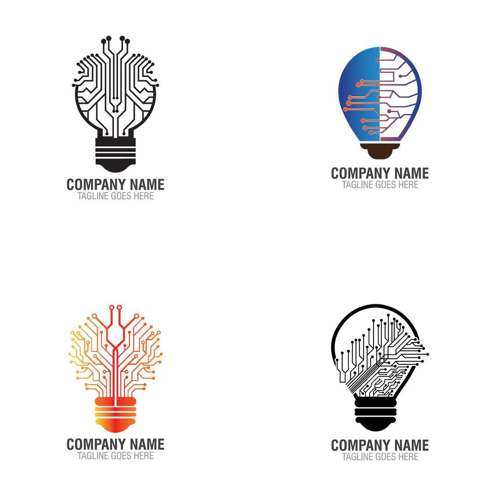 Bulb tech on Circuit logo design, Electric light Technology icon vector