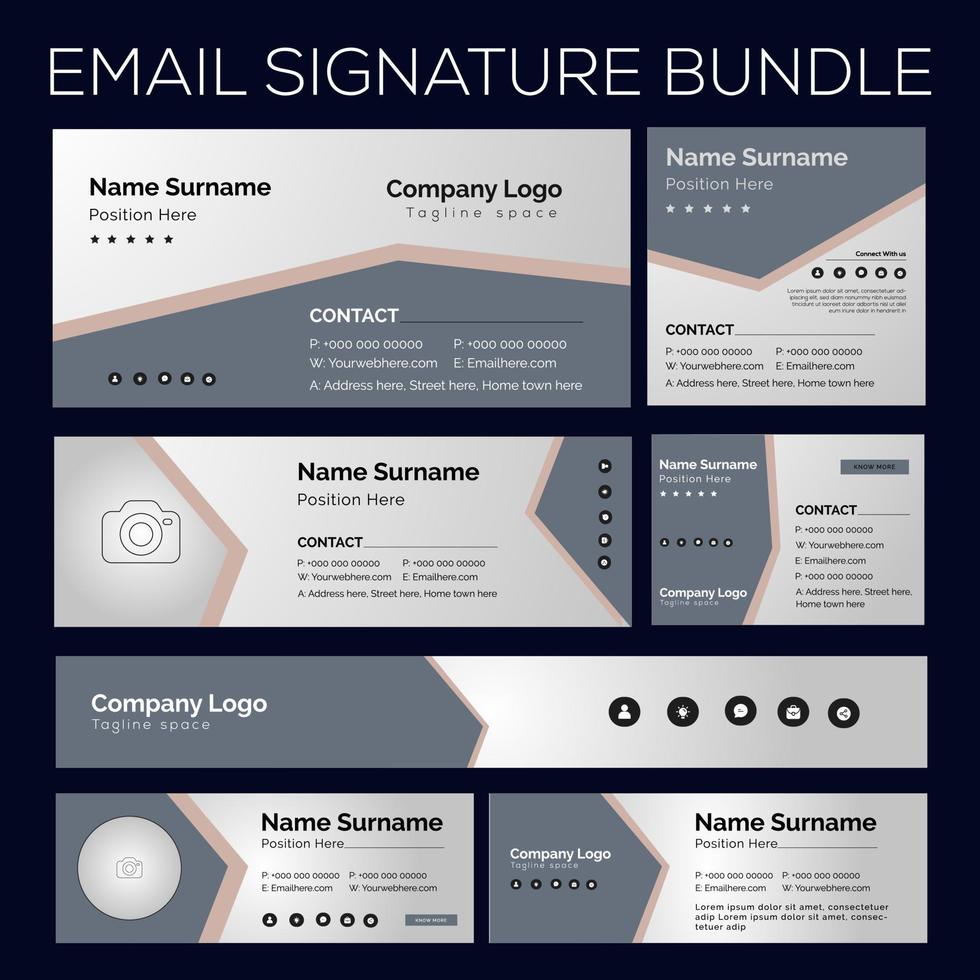 Email signature template, Email signature bundle, Different email signature template, Set of email signature template design, vector