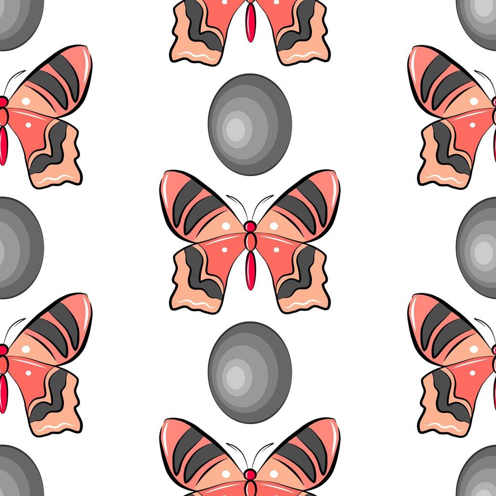 dibujos animados rosa y gris mariposa colorido patrón sin costuras aislado sobre fondo blanco. plantilla de impresión de tela vectorial de vivero. hermoso fondo de pantalla de alas de insectos. vector