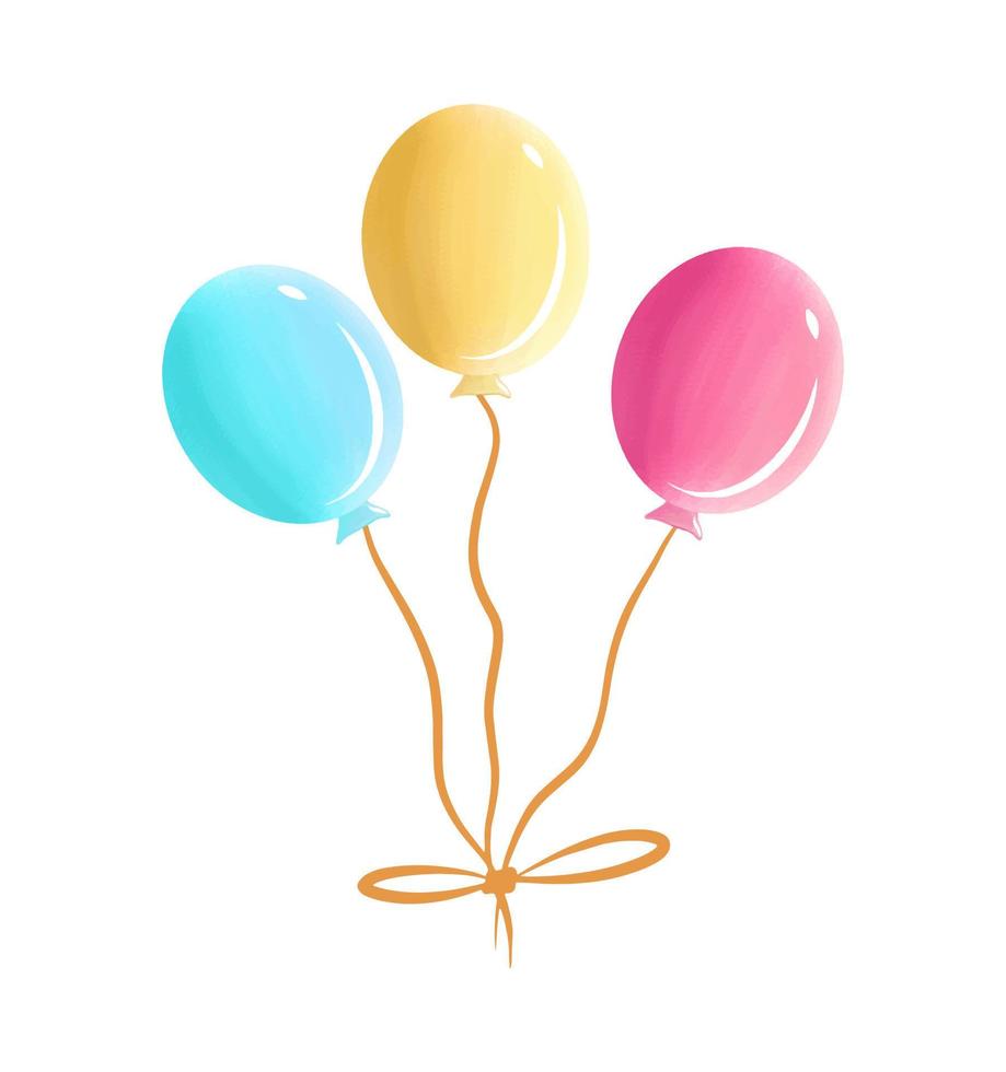 Cartoon air balloon bunch isolated on white background. Colorful vector illustration. Birthday celebration party greeting card template. Holiday concept background.