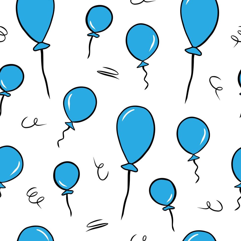 patrón sin costuras de dibujos animados con globos azules aislados sobre fondo blanco. diseño de papel tapiz de vector de garabato simple para niños. plantilla de impresión de tela.