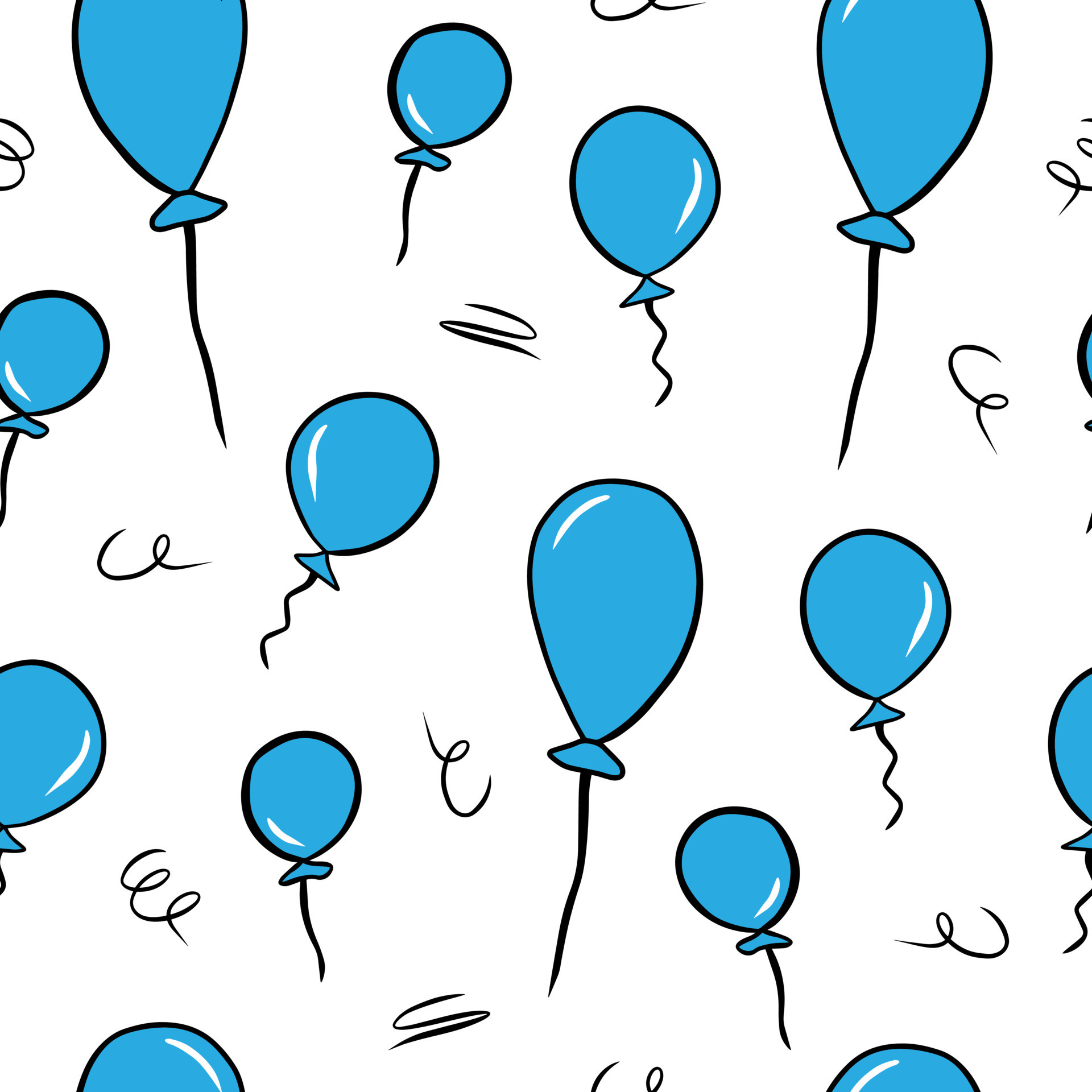 Cartoon seamless pattern with blue balloons isolated on white