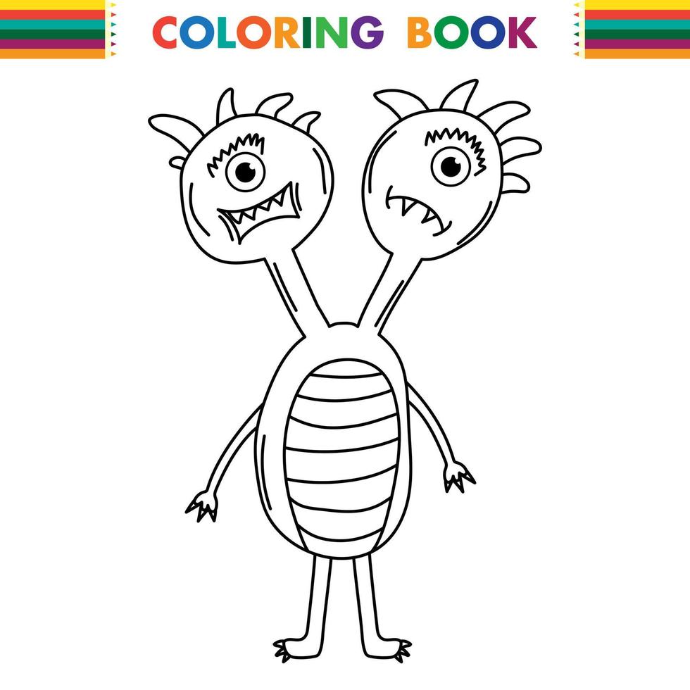 divertido y lindo monstruo alienígena con tres ojos para niños. criatura imaginaria para niños libro para colorear, dibujos animados de fantasía en blanco y negro para páginas para colorear. vector