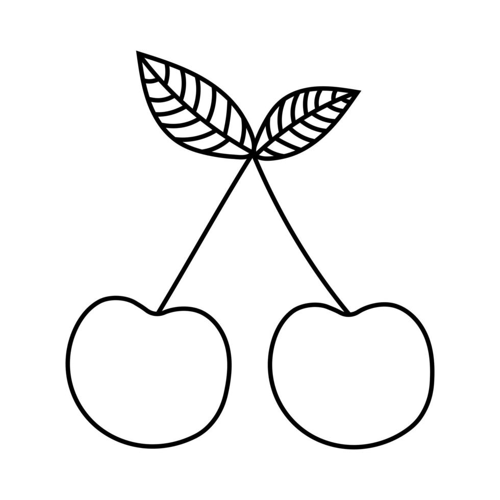 Cherry hand drawn outline doodle icon. Vector sketch illustration of healthy berry - fresh raw cherry on a branch with a leaf for print, web, mobile and infographics isolated on white background.