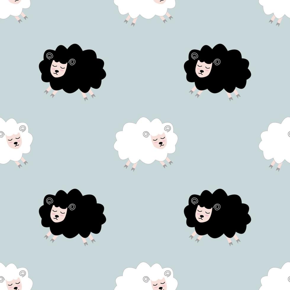 Seamless pattern with cute sheep and lambs. Loop pattern for fabric, textile, wallpaper, posters, gift wrapping paper, napkins, tablecloths. Print for kids. Children's pattern vector illustration