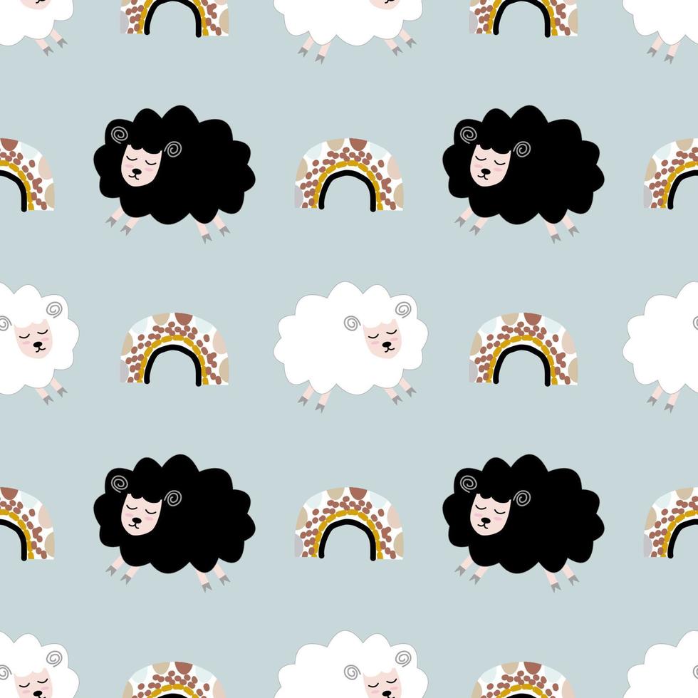 Seamless pattern with cute sheep and lambs. Loop pattern for fabric, textile, wallpaper, posters, gift wrapping paper, napkins, tablecloths. Print for kids. Children's pattern vector illustration