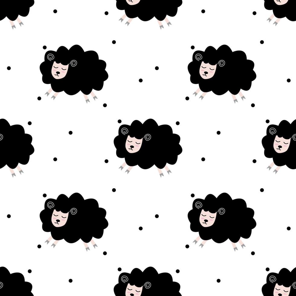 Seamless pattern with cute sheep and lambs. Loop pattern for fabric, textile, wallpaper, posters, gift wrapping paper, napkins, tablecloths. Print for kids. Children's pattern vector illustration