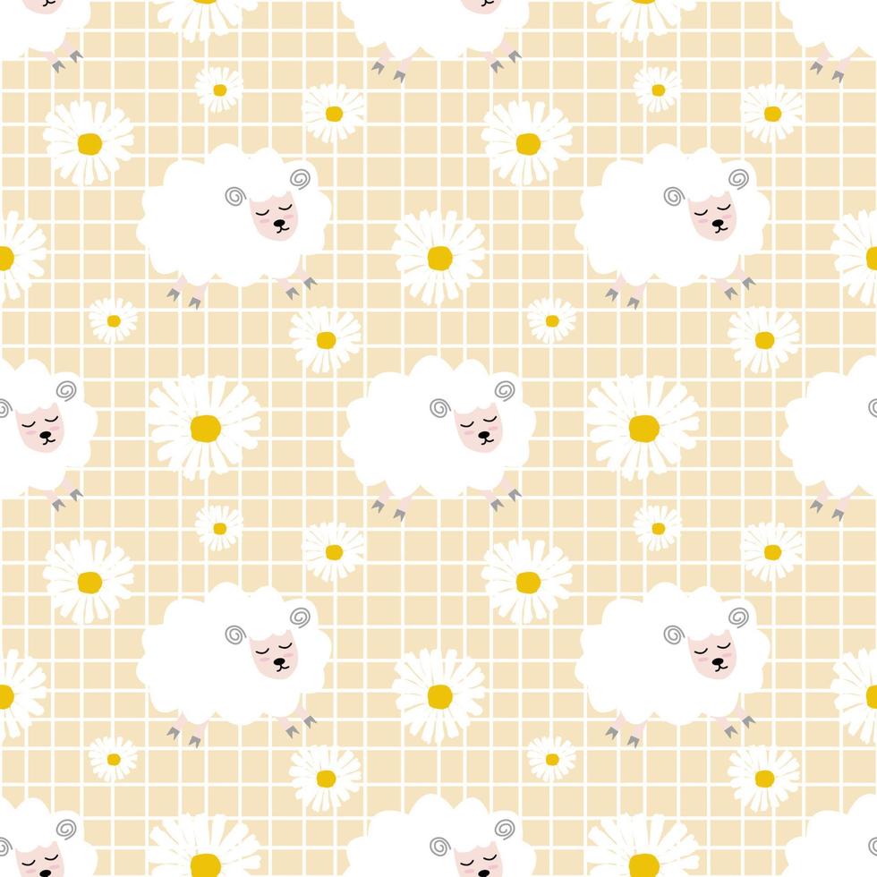Seamless pattern with cute sheep and lambs. Loop pattern for fabric, textile, wallpaper, posters, gift wrapping paper, napkins, tablecloths. Print for kids. Children's pattern vector illustration
