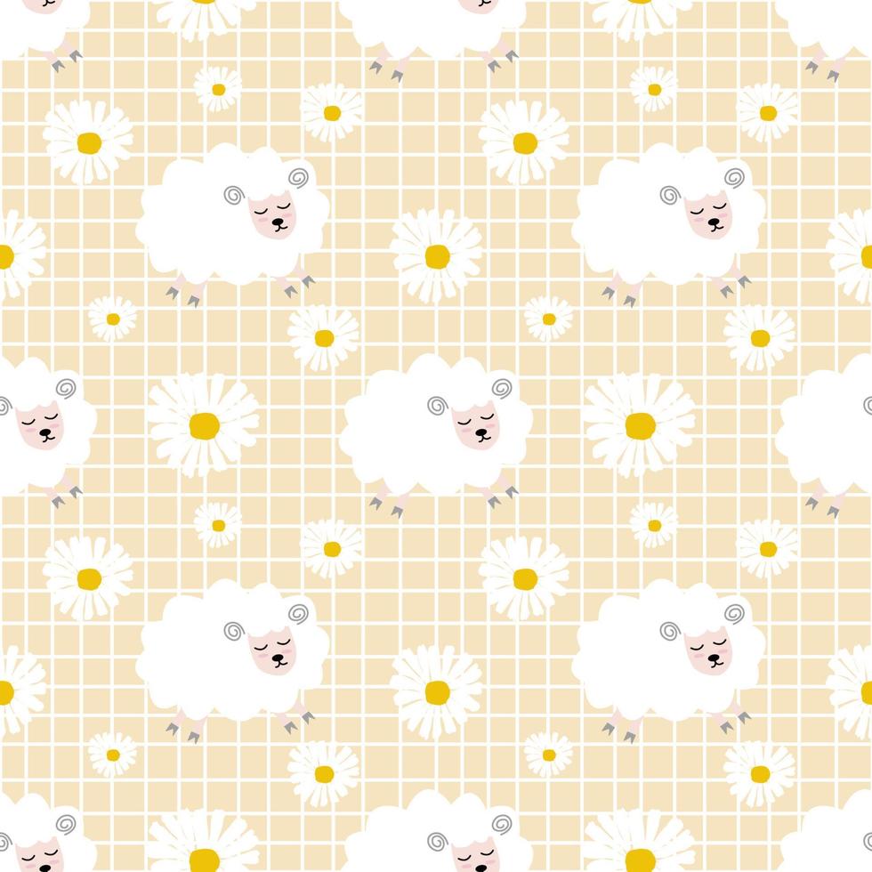 Seamless pattern with cute sheep and lambs. Loop pattern for fabric, textile, wallpaper, posters, gift wrapping paper, napkins, tablecloths. Print for kids. Children's pattern vector illustration