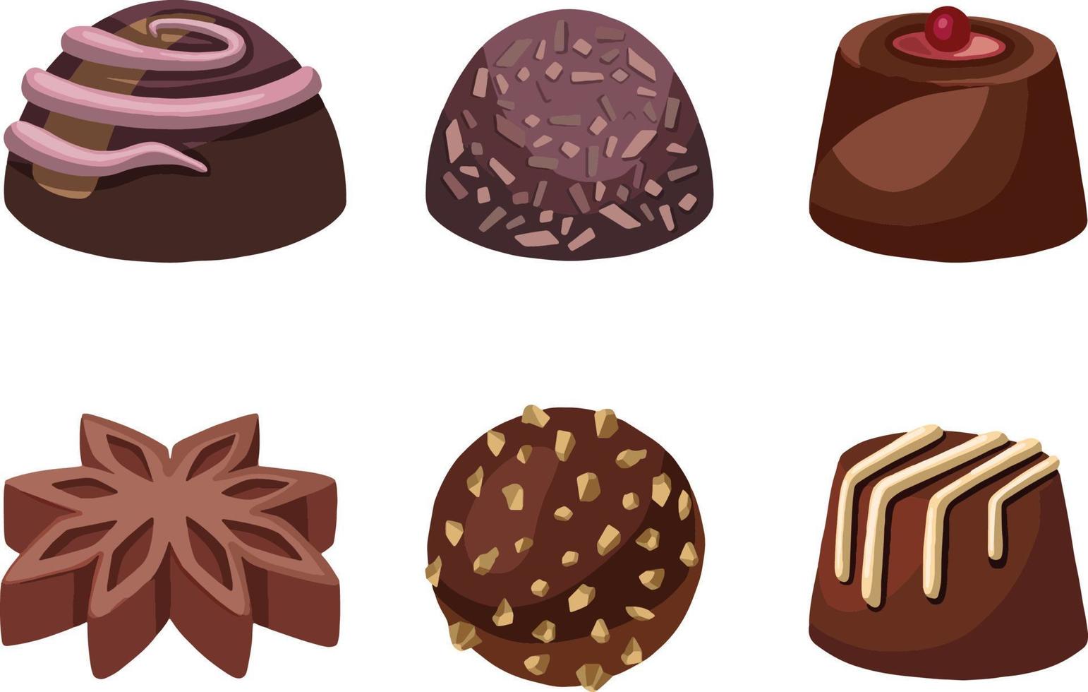 conjunto de dulces de chocolate sobre fondo blanco. vector