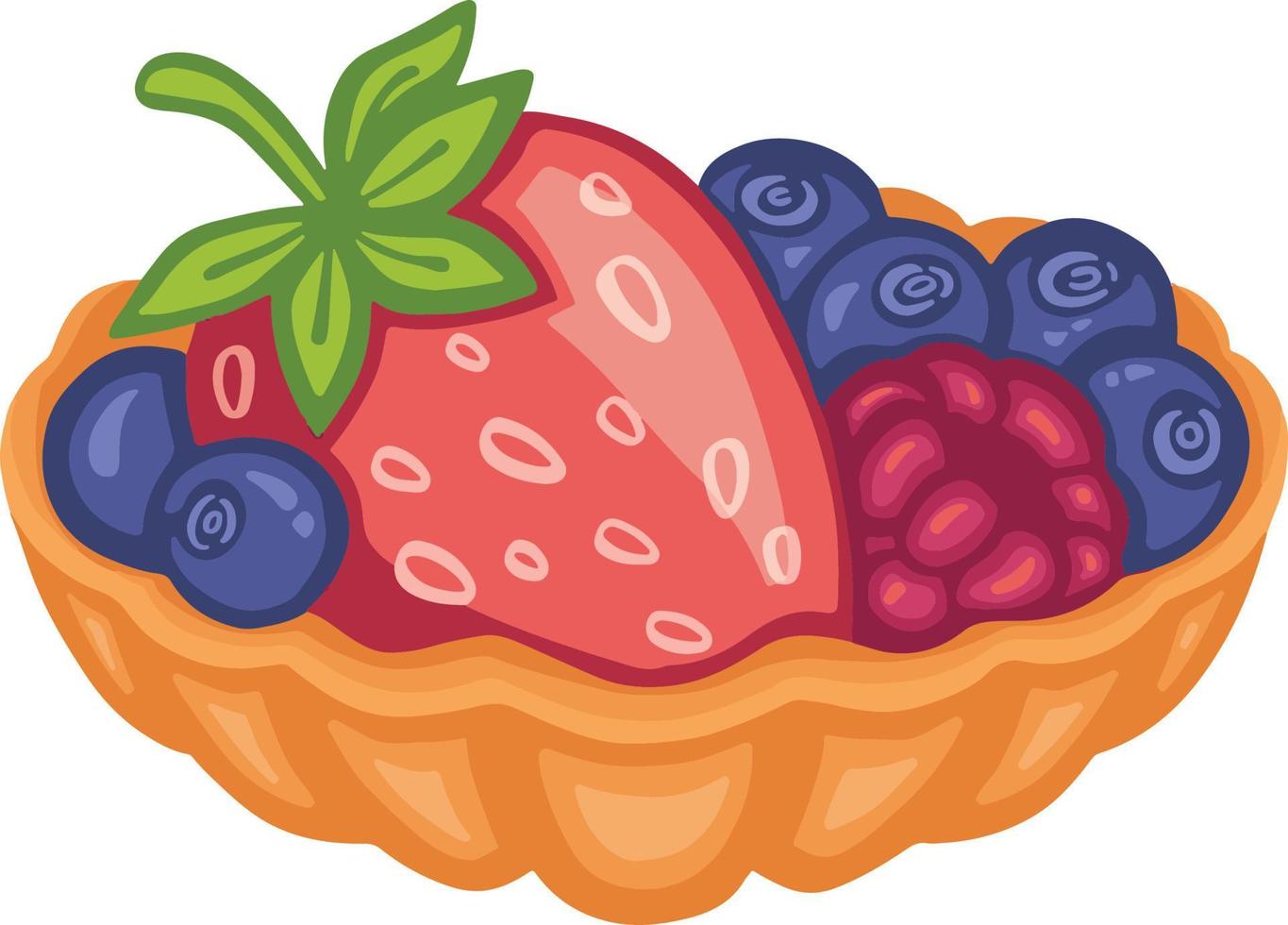 shortbread basket with berries, cake dessert, hand-drawn illustration vector