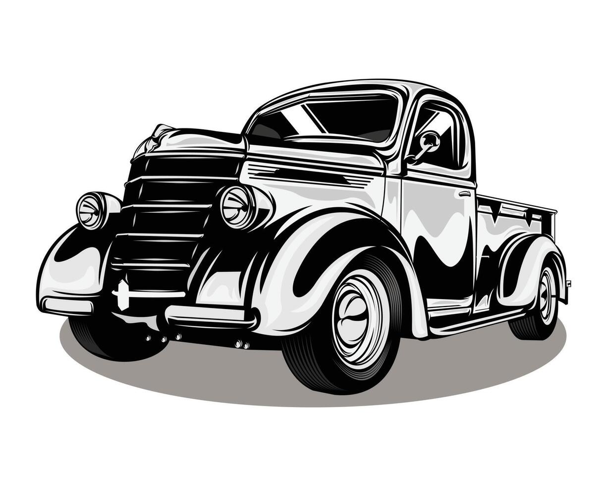 contorno y coche clásico en escala de grises en el diseño de ilustraciones vectoriales vector