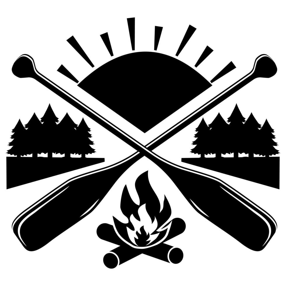 emblema, logotipo de la etiqueta sobre el tema del turismo, la recreación y la pesca al aire libre, panorama de ilustración vectorial vector