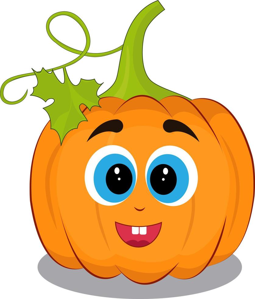 Vector illustration of an orange pumpkin for Halloween. Funny pumpkin with big eyes for Halloween. Emoji, cartoon character, sketch vector. Happy Halloween.