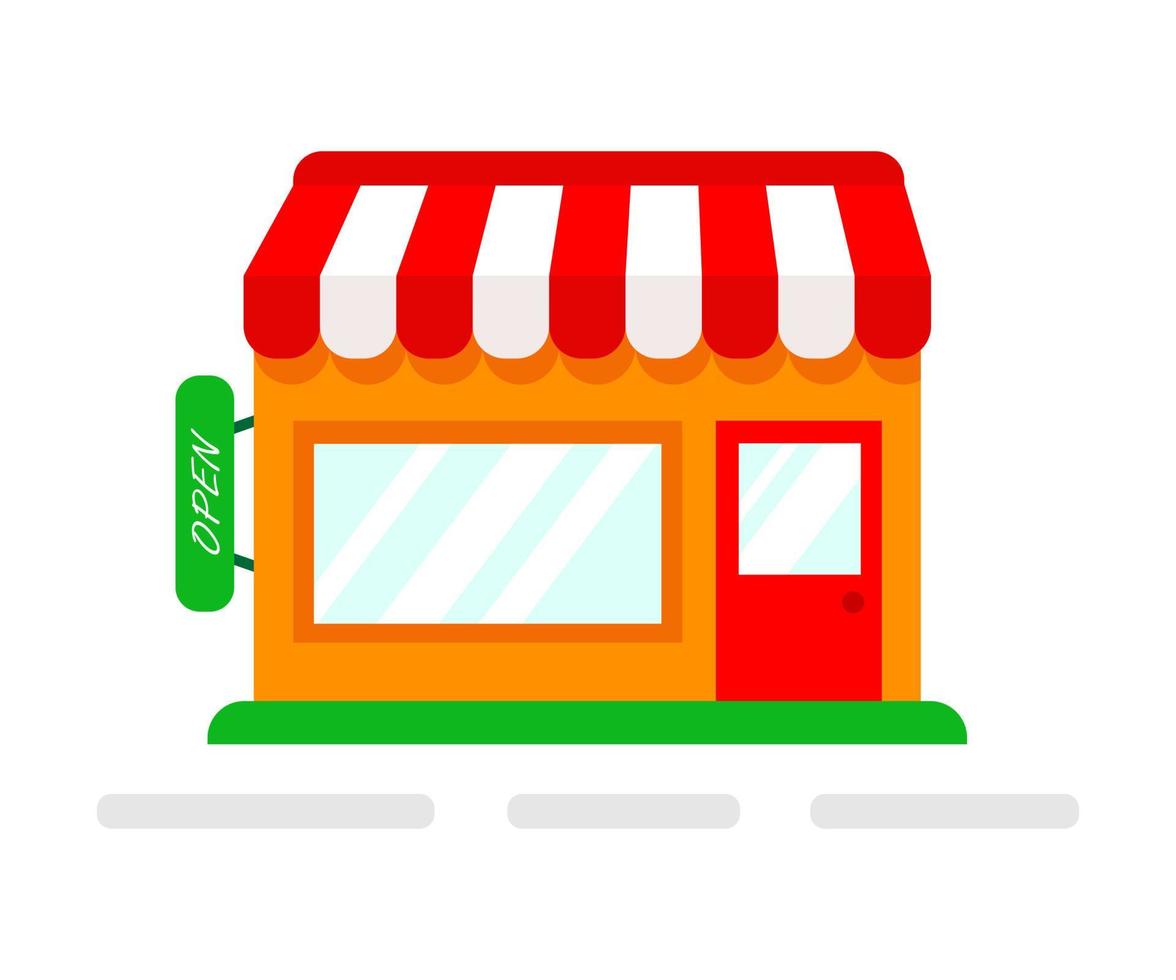 Vector illustration of store building in the town. Colorful cartoon flat shop.