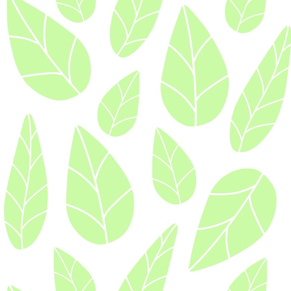 Seamless vector pattern with green mint leaves shape. Simple doodle background with leaf silhouette. Fabric print template, nursery wallpaper design.