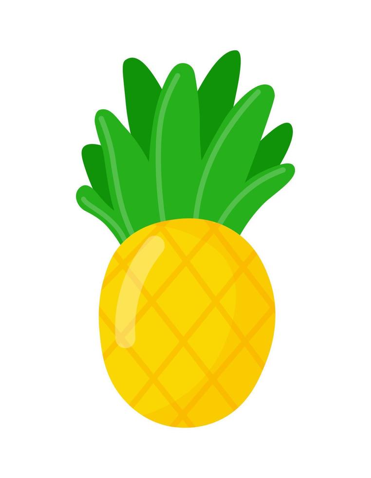 Colorful pineapple cartoon fruit icon isolated on white background. Doodle simple vector summer juicy food. Juice package or logo design element.