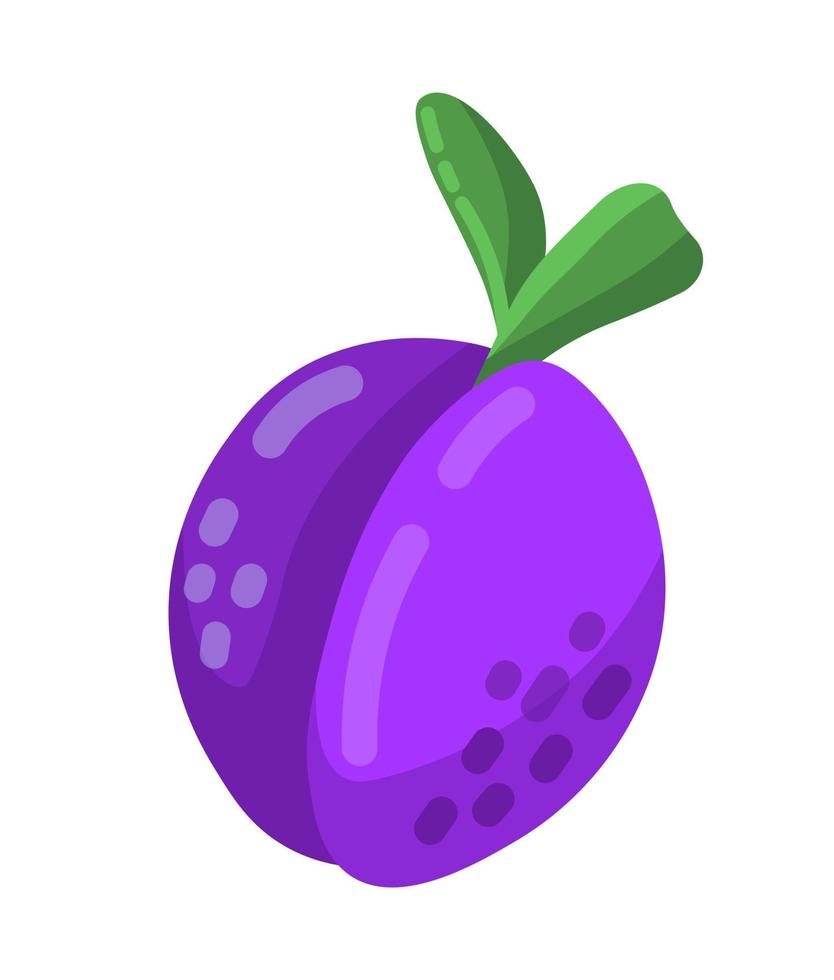 Colorful cartoon prune fruit icon isolated on white background. Doodle simple vector summer juicy food.