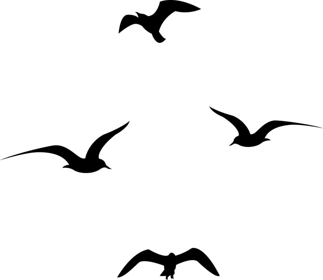 Set of black flying seagull silhouettes on white background. vector