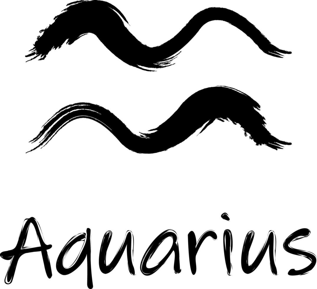 Aquarius. Zodiac signs painted with a black brush. 9157801 Vector Art ...