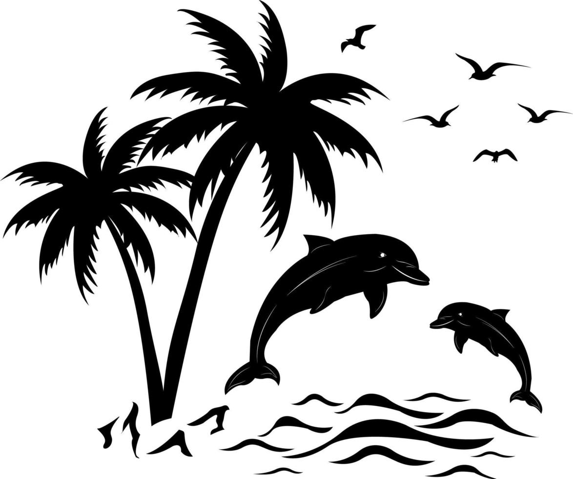 palm trees and dolphins summer design vector