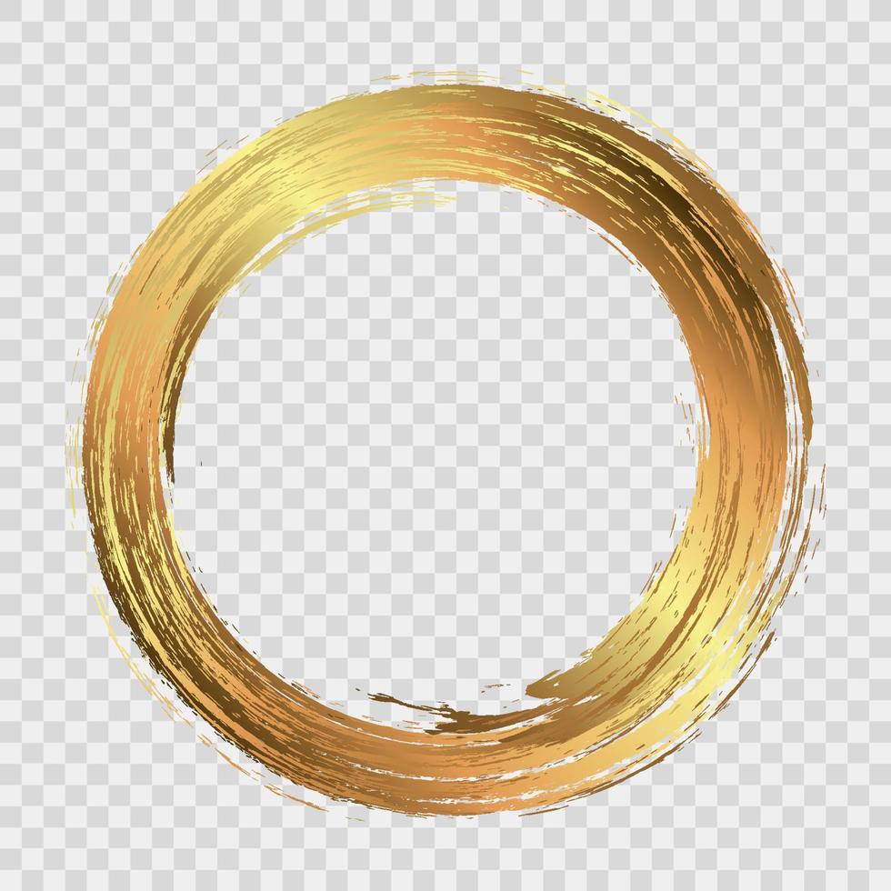 Circle gold frame painted with brush strokes. Gold concept. vector