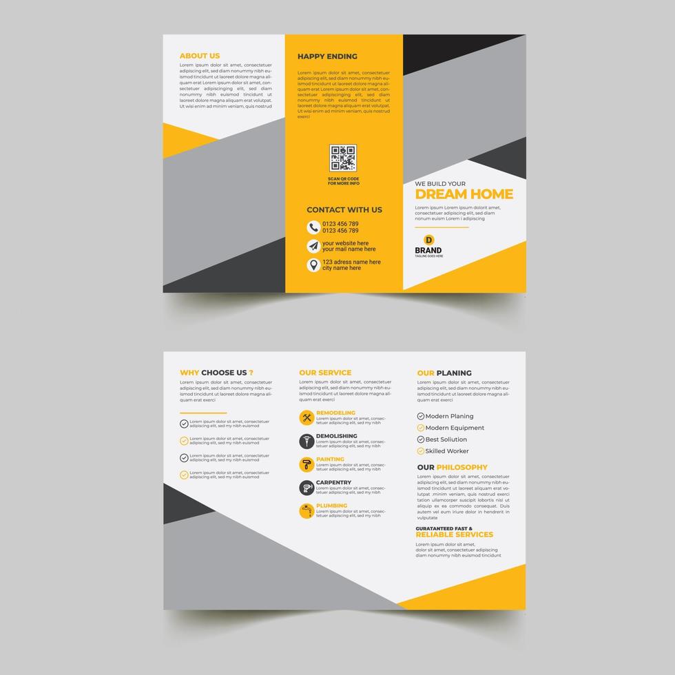 Construction trifold brochure template design, Construction business trifold brochure template, Real estate brochure vector