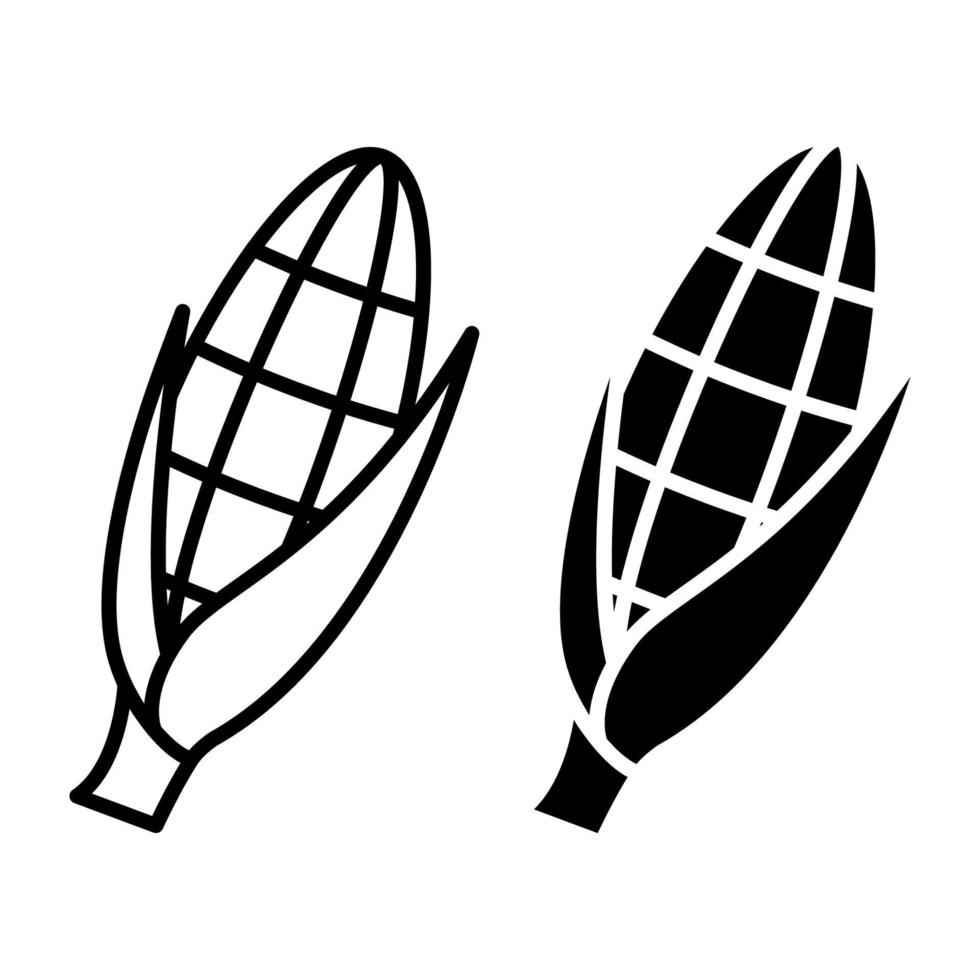 Corn cobs icons. Corn in outline and glyph style vector