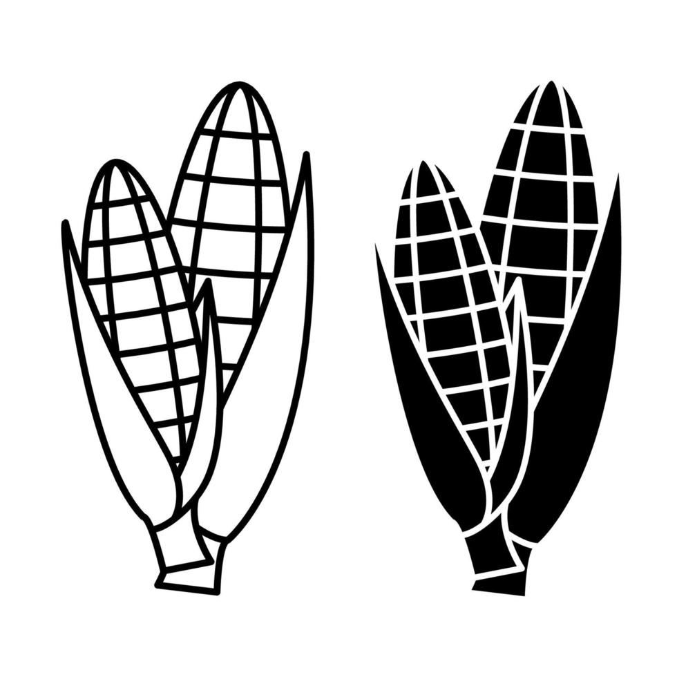 Corn cobs icons. Corn in outline and glyph style vector