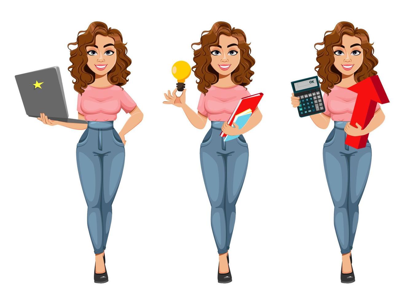 Beautiful business woman, set of three poses vector