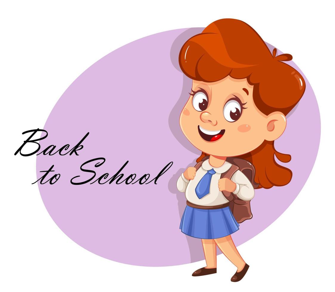 Cute schoolgirl with backpack vector