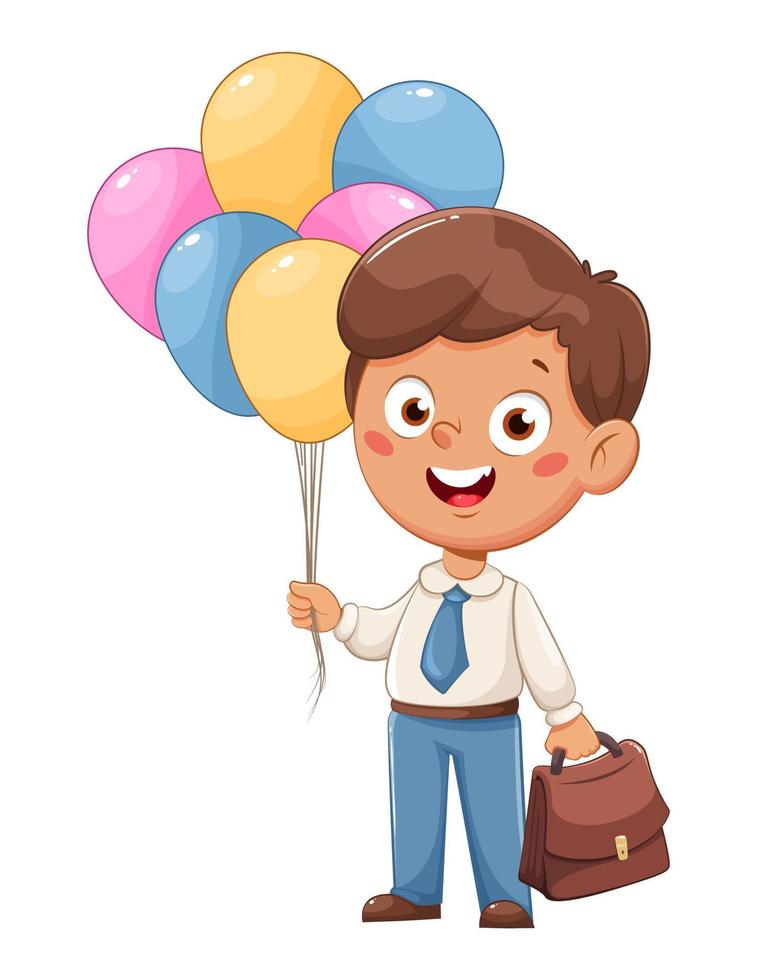 Cute schoolboy with balloons vector