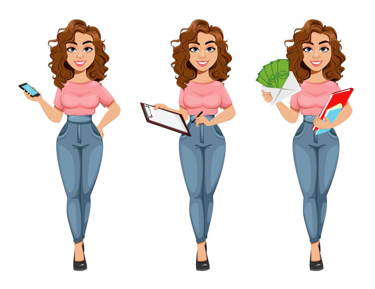 hermosa mujer de negocios, conjunto de tres poses vector