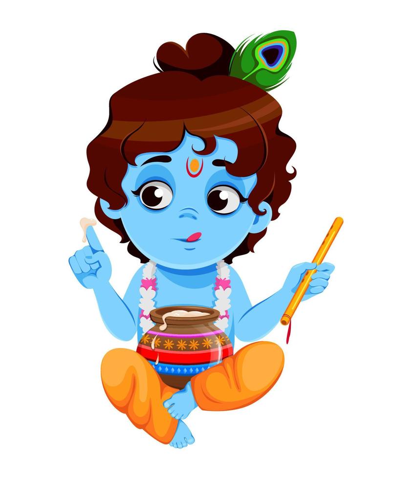 Happy Krishna Janmashtami. Little Lord Krishna vector