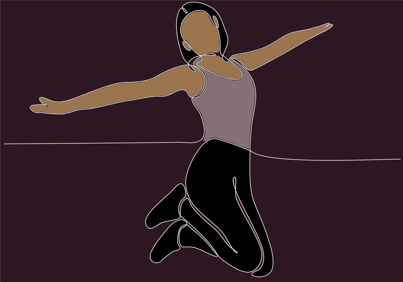 Continuous line drawing Woman jumping for happiness. Vector illustration.