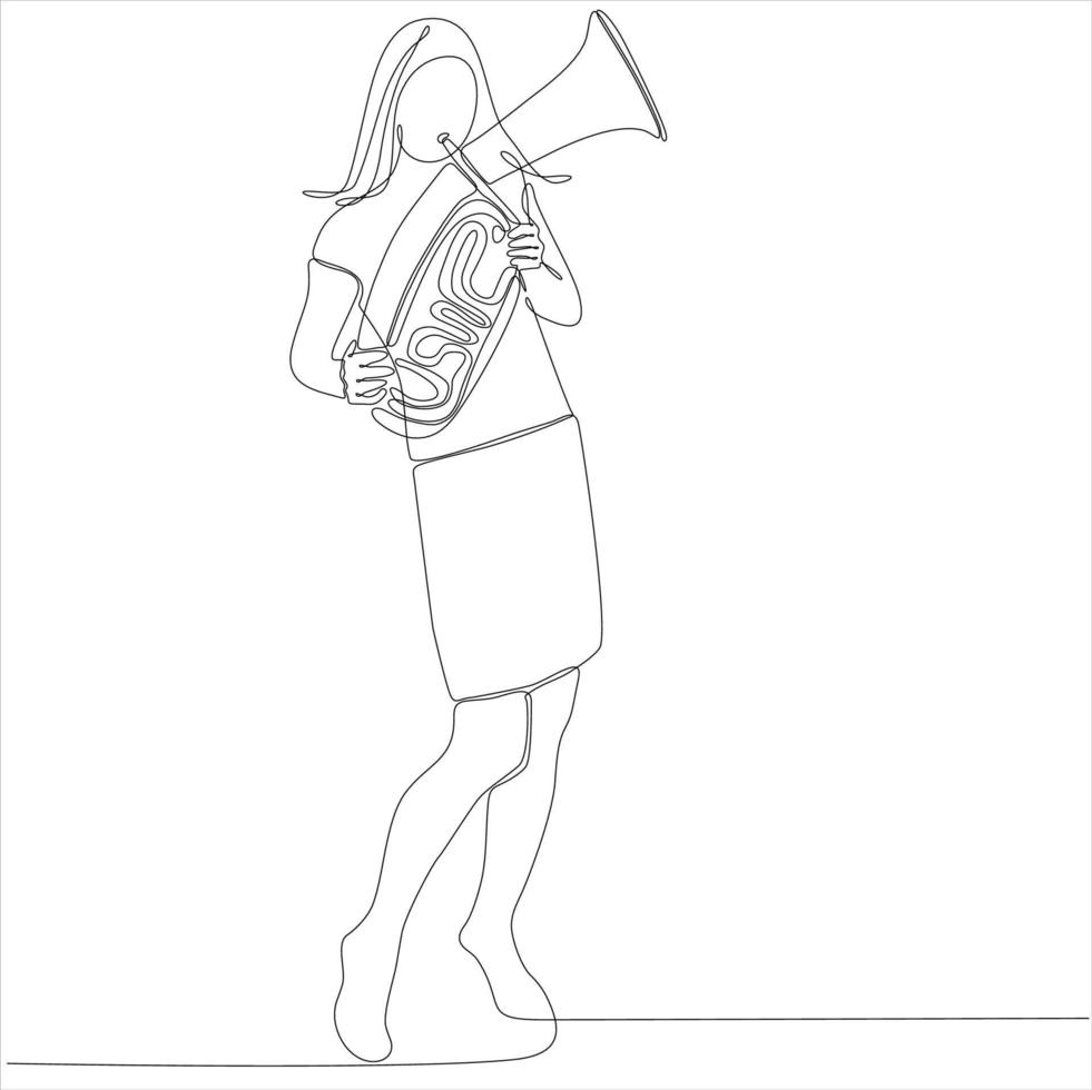 Continuous line Woman blowing jazz saxophone instrument Simple style hand drawn music style vector illustration