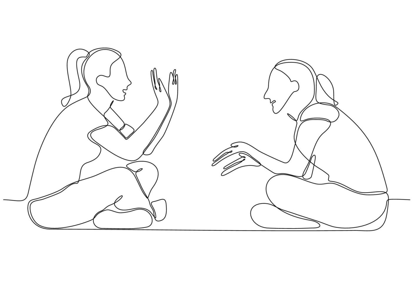 Single continuous line image of two young female workers chatting casually during office break. Having small talk at work one line concept drawing graphic design vector illustration