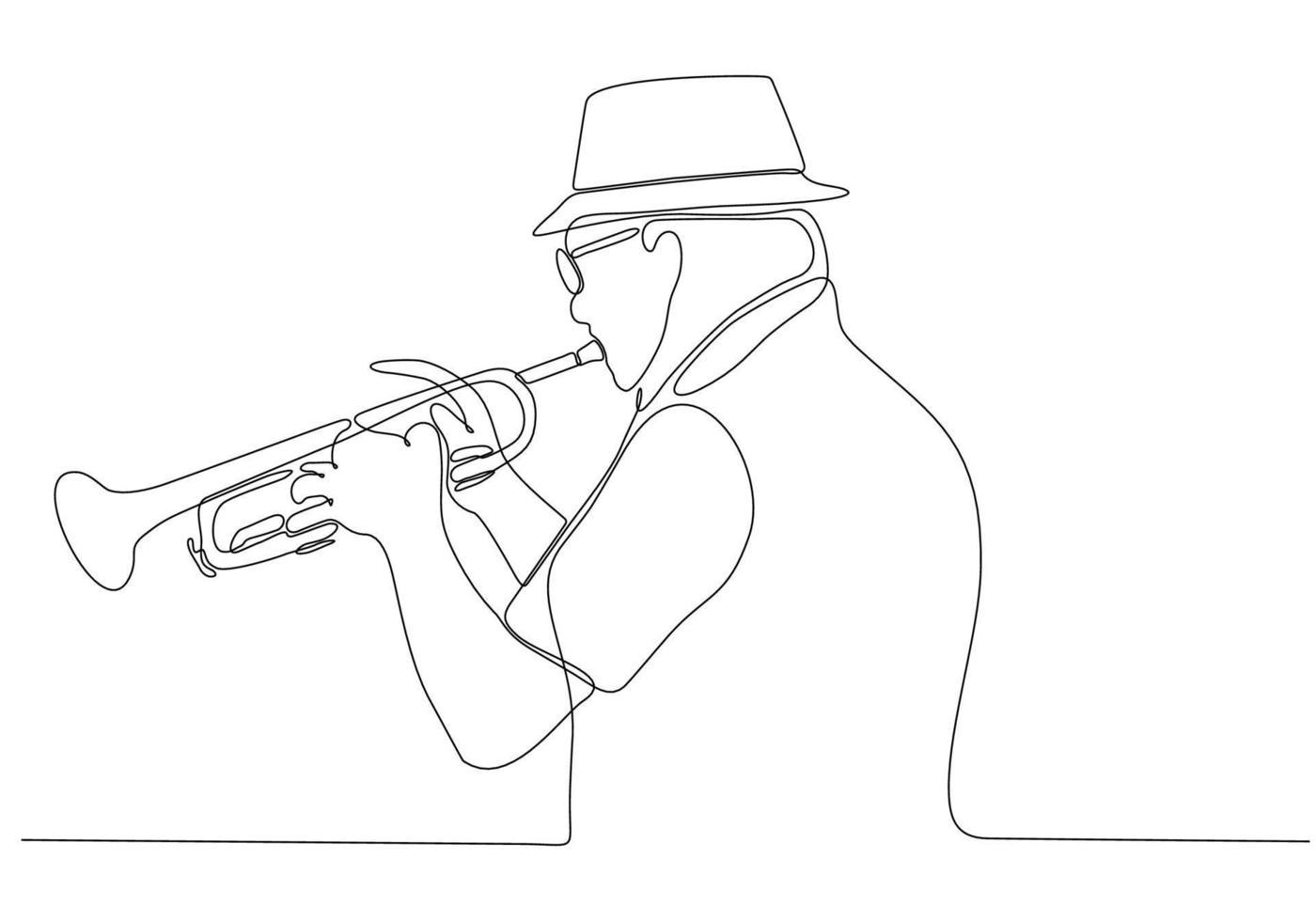 Continuous line man blowing jazz saxophone instrument Simple style hand drawn music style vector illustration