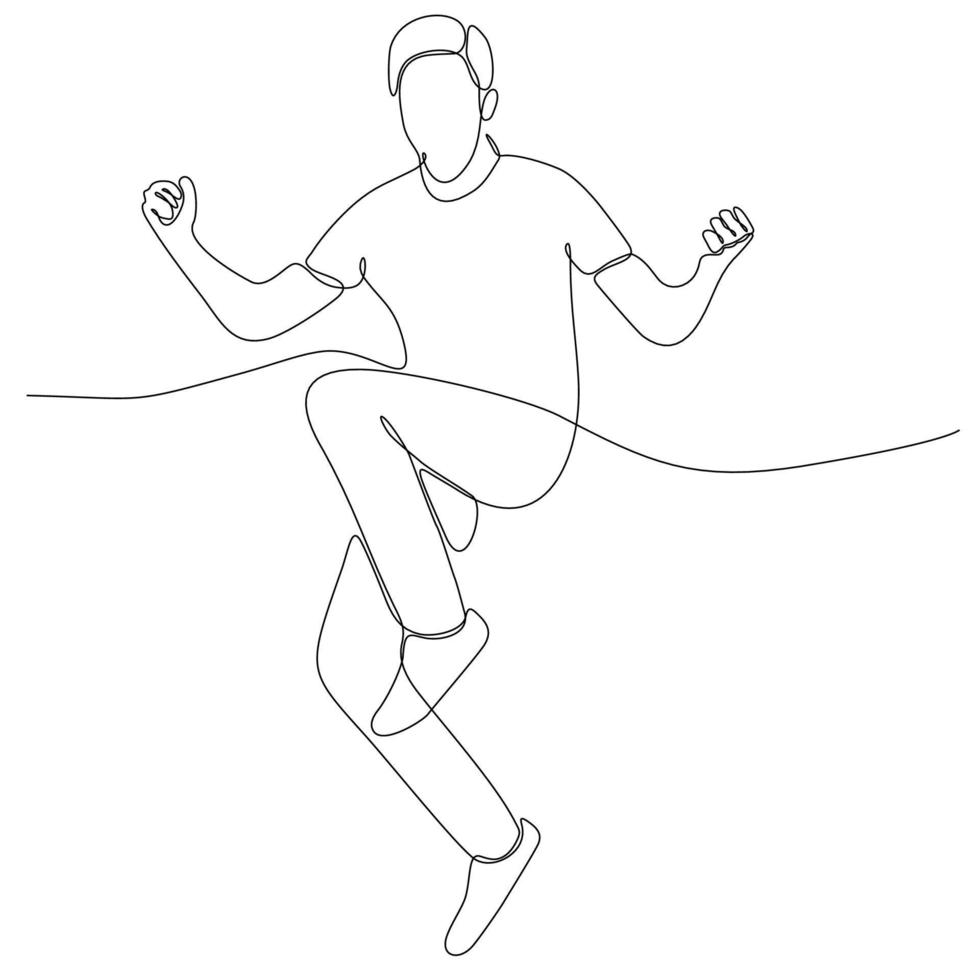 Continuous line drawing of man jumping for happiness. Vector illustration.