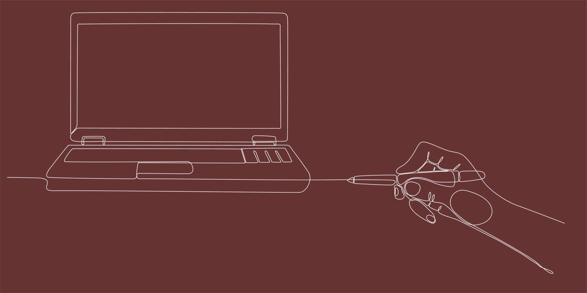 boceto de concepto de negocio dibujado a mano de taza de computadora portátil y de escritorio vector