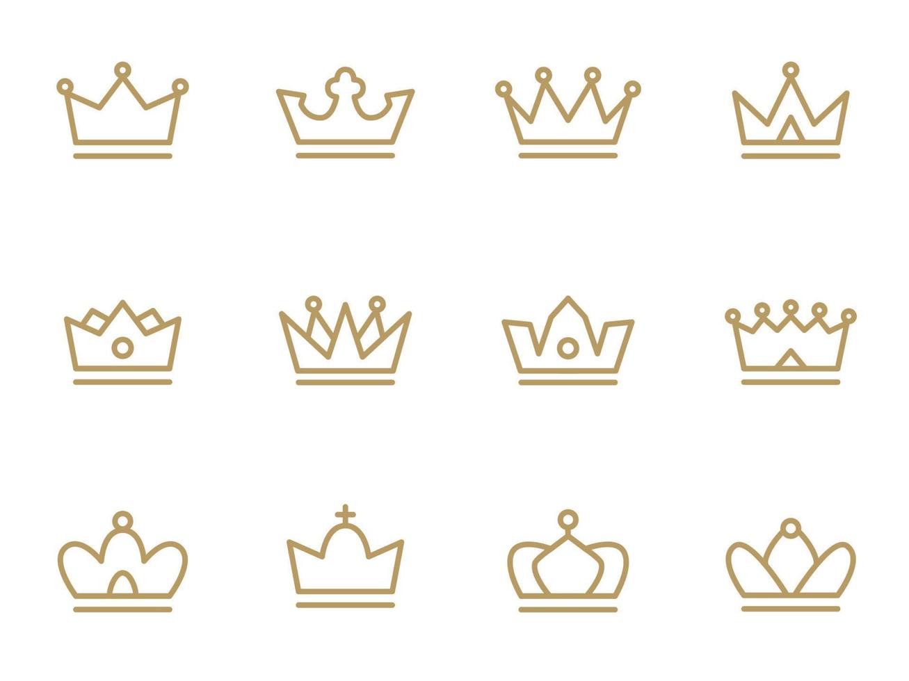 Crown Icon Set in Outline Style vector