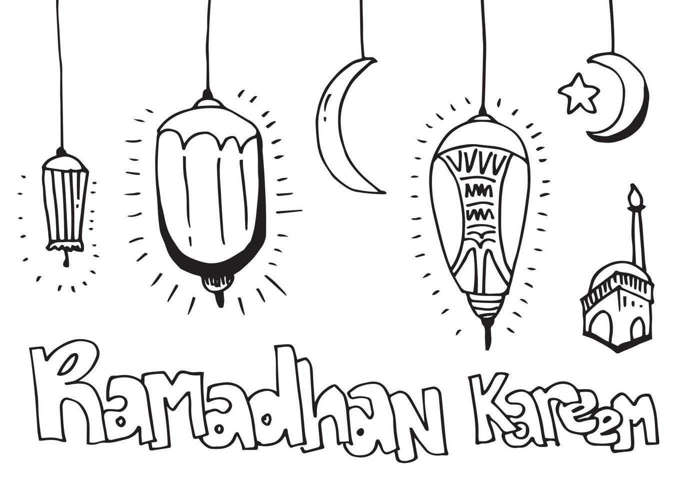 Ramadan greeting card with lantern hand drawn on white background vector