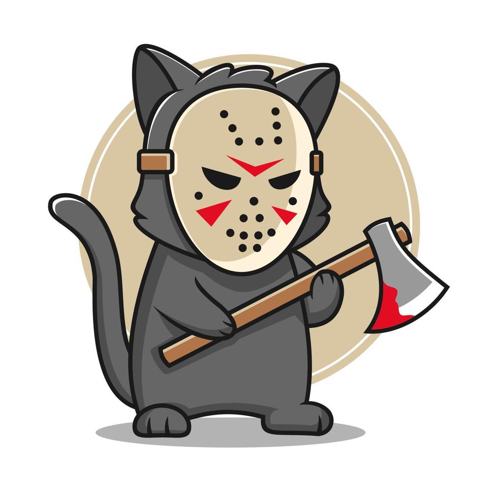 Cute black cat wearing a mask vector