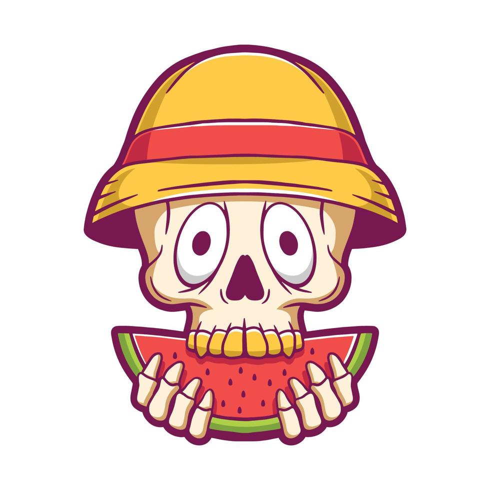 Skull eating watermelon at summer vector illustration