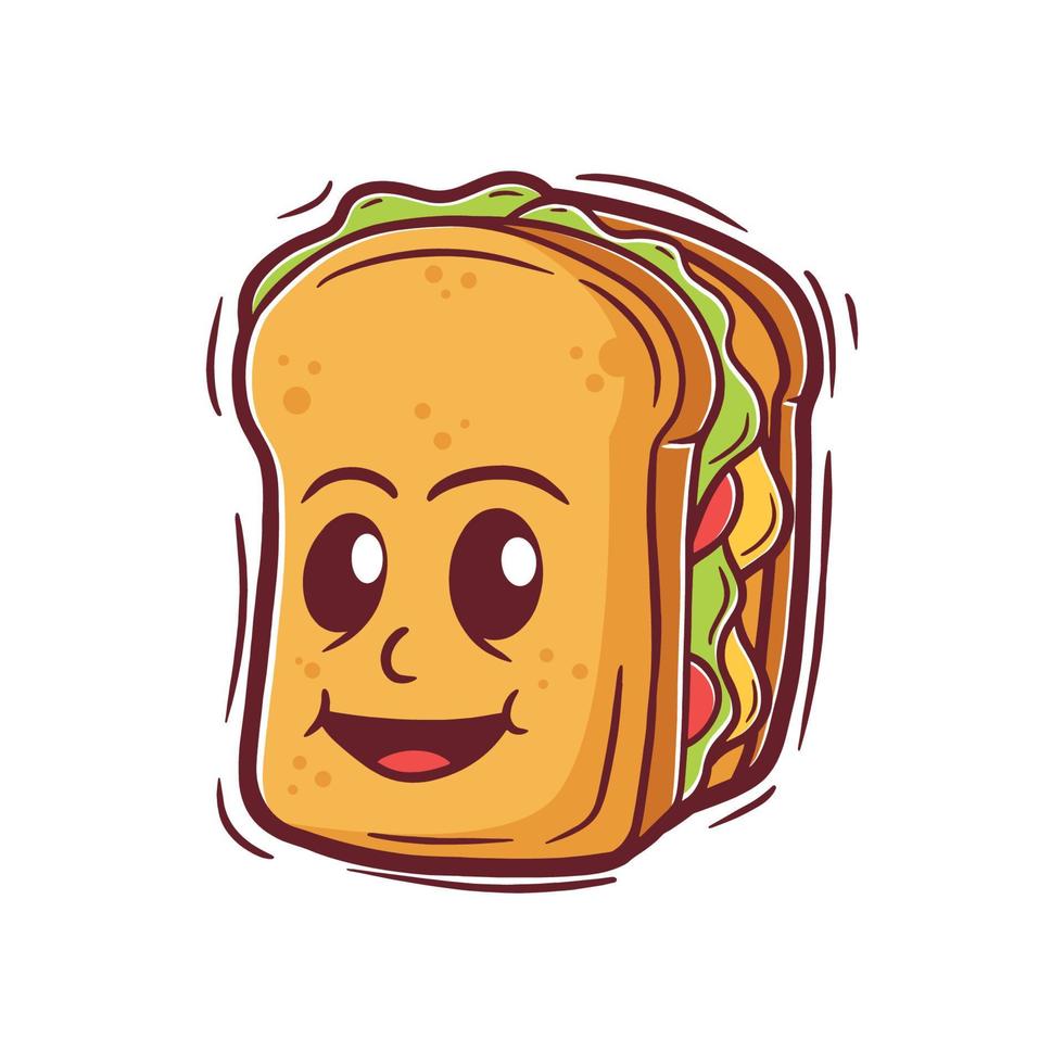 Ilustración de vector de dibujos animados lindo sándwich