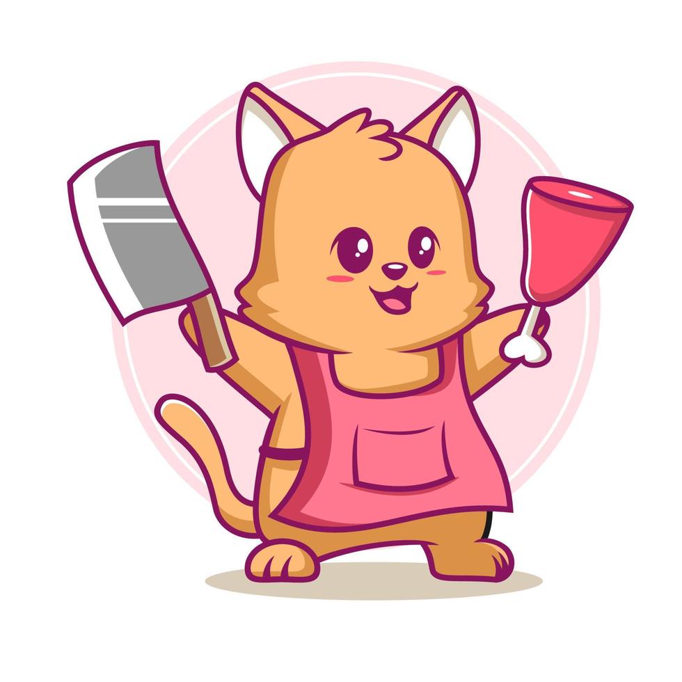 Cute butcher cat cartoon vector illustration