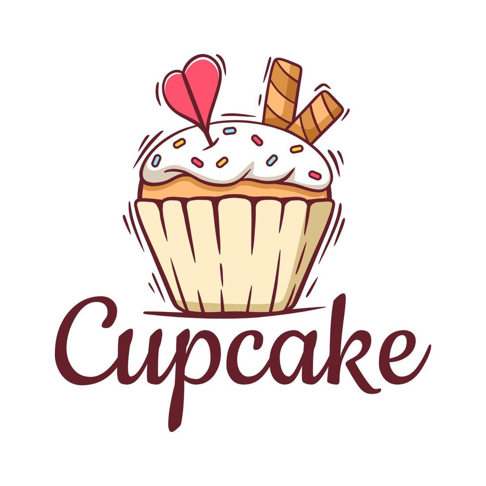 plantilla de logotipo de cupcake dibujado a mano vector