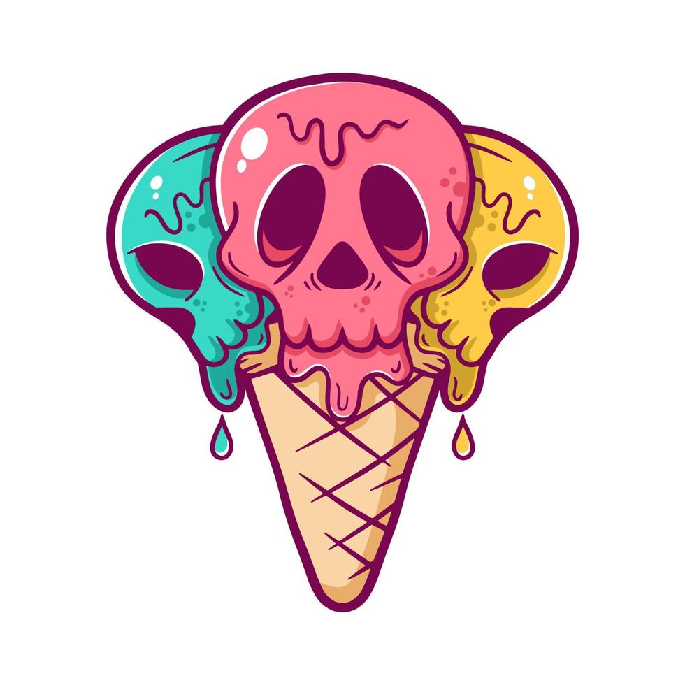 vector de dibujos animados de cono de helado de cráneo