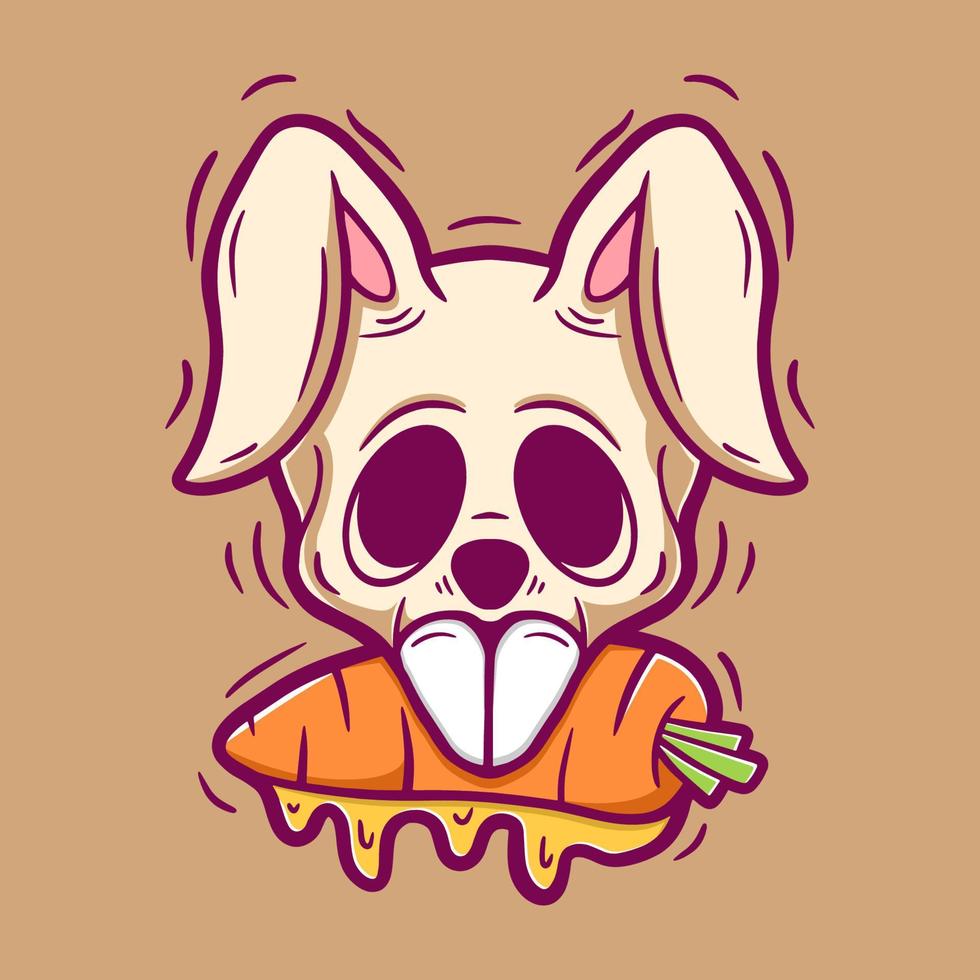 Skull rabbit and carrot cartoon illustration vector
