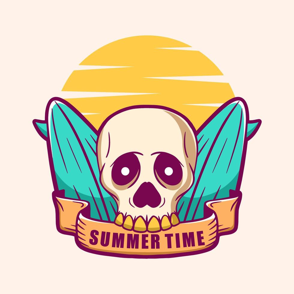 Skull summer beach cartoon illustration vector